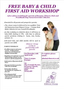 First Aid Workshop poster April 2018 - Elmscot Group